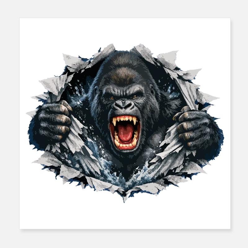 Gorilla bricht durch: Brüllende Kraft Poster 20x20 cm