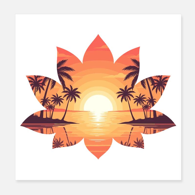 L’Île du Coucher du Soleil dans Lotus Frame Poster 20 x 20 cm