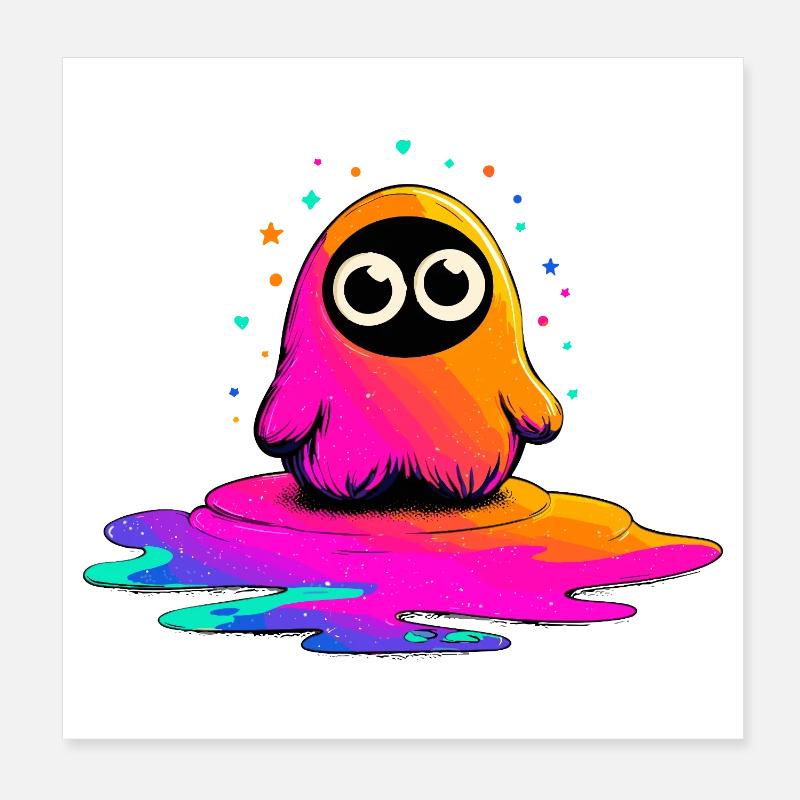 Neon Figur auf Farbklecks Poster 20x20 cm