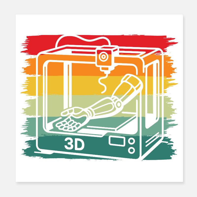 Retro Vintage 3D Drucker Roboterarm Maker Poster 20x20 cm