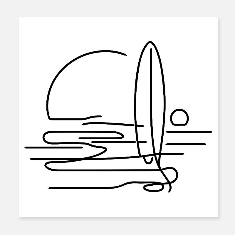 Surfing Sketch Poster 8" x 8" (20x20 cm)