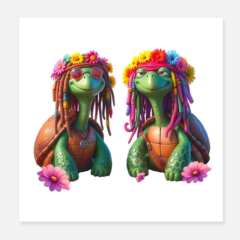 Florale Rasta-Schildkröten Poster 20x20 cm