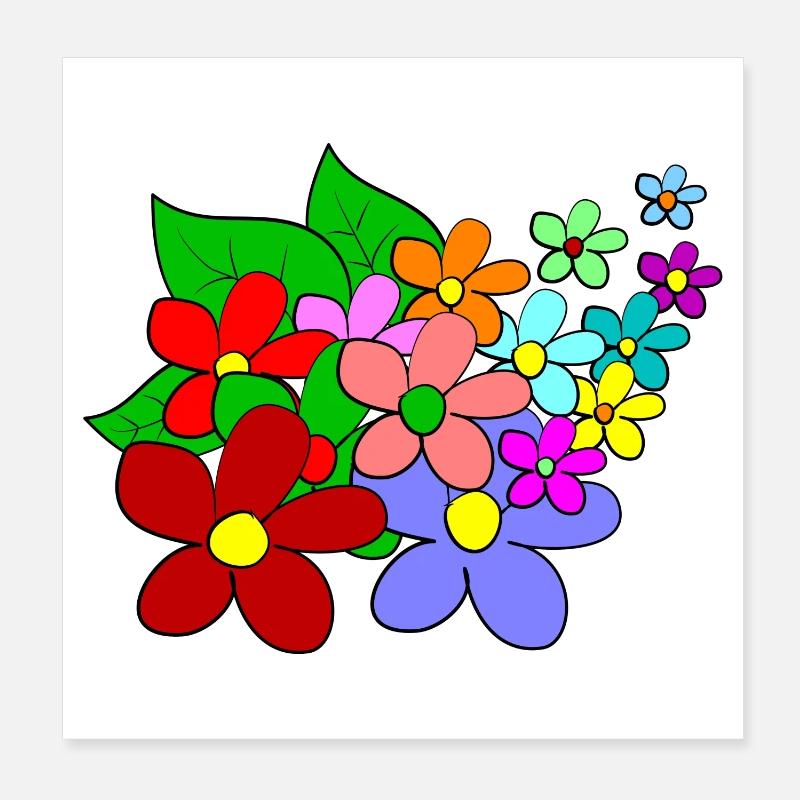 Fleurs Colorées et Dynamique Poster 20 x 20 cm