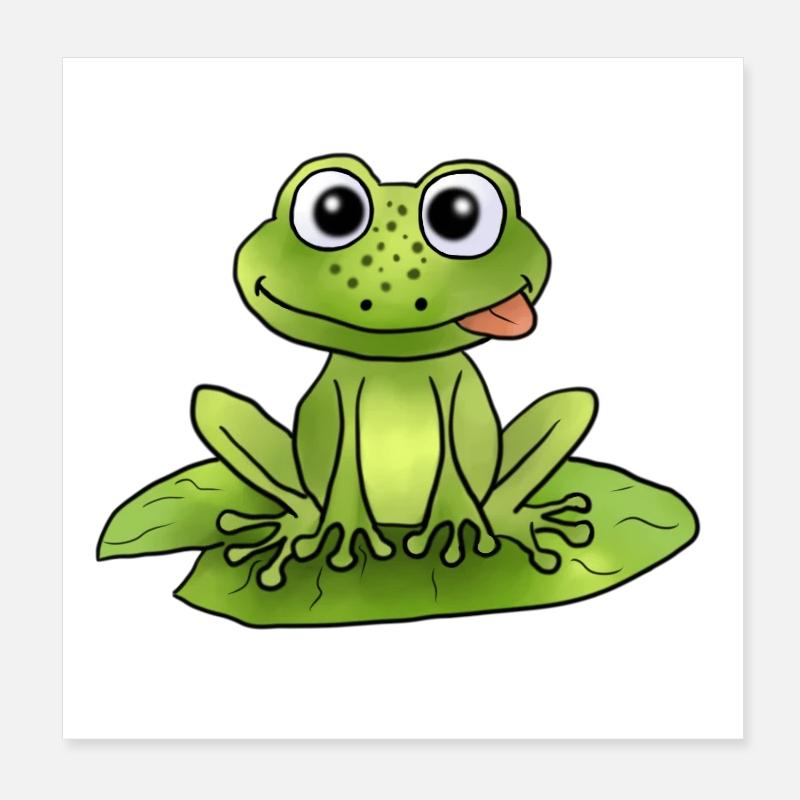 Frosch auf Seerose - Poster 20x20 cm - Weiß
