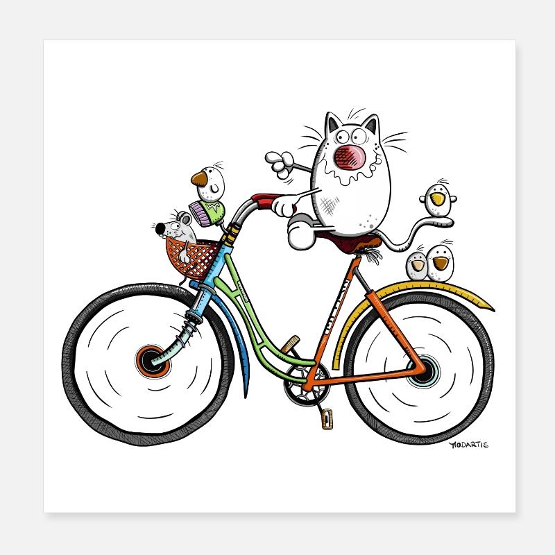 Chat à vélo Poster 20 x 20 cm