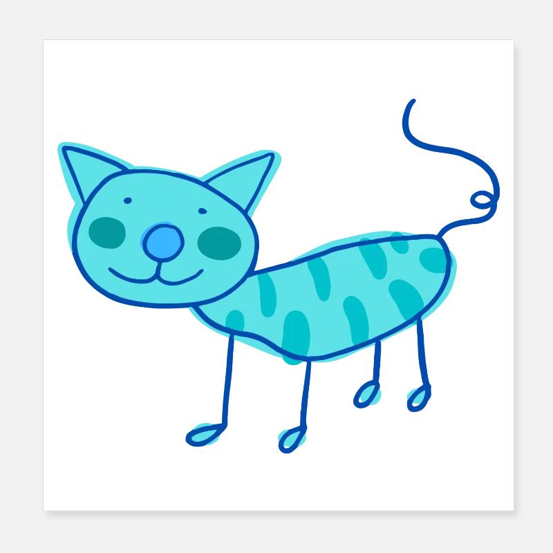 Doux chat de chat d’enfants en couleur Poster 20 x 20 cm