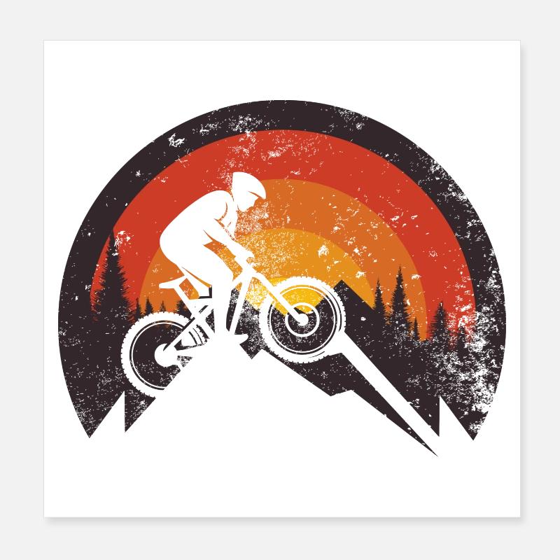 Sunset Ridge MTB Silhouette - Poster 20x20 cm - Weiß
