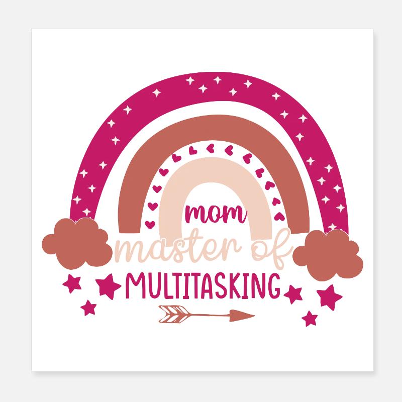 Maman Reine du Multitâche Arc-en-ciel - Poster 20 x 20 cm - blanc
