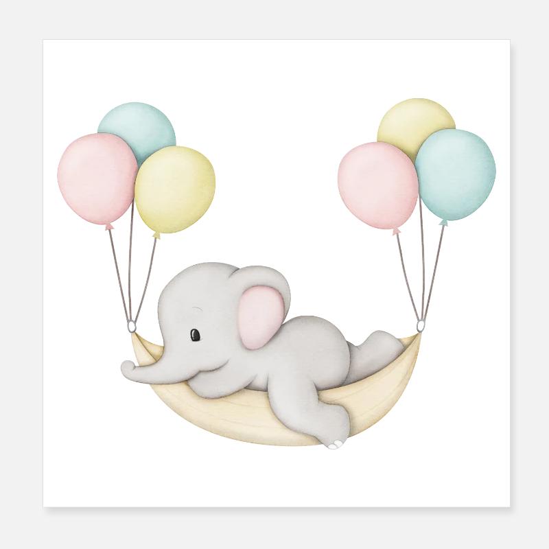 mignon bébé éléphant dans un hamac Poster 20 x 20 cm