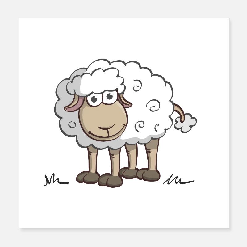 Illustration joyeuse d’un mouton souriant Poster 20 x 20 cm