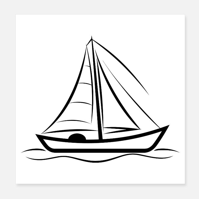 Segelboot Zeichnung - Poster 20x20 cm - Weiß