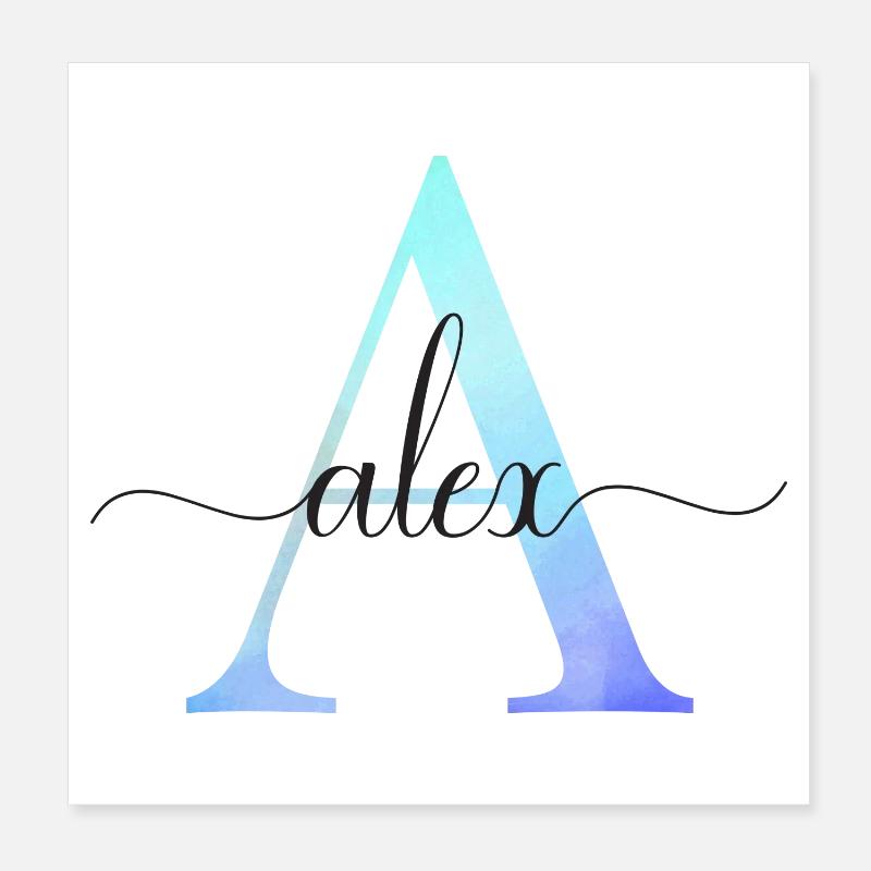 A| Monogramme | Nom | Alex | Aquarelle Poster 20 x 20 cm
