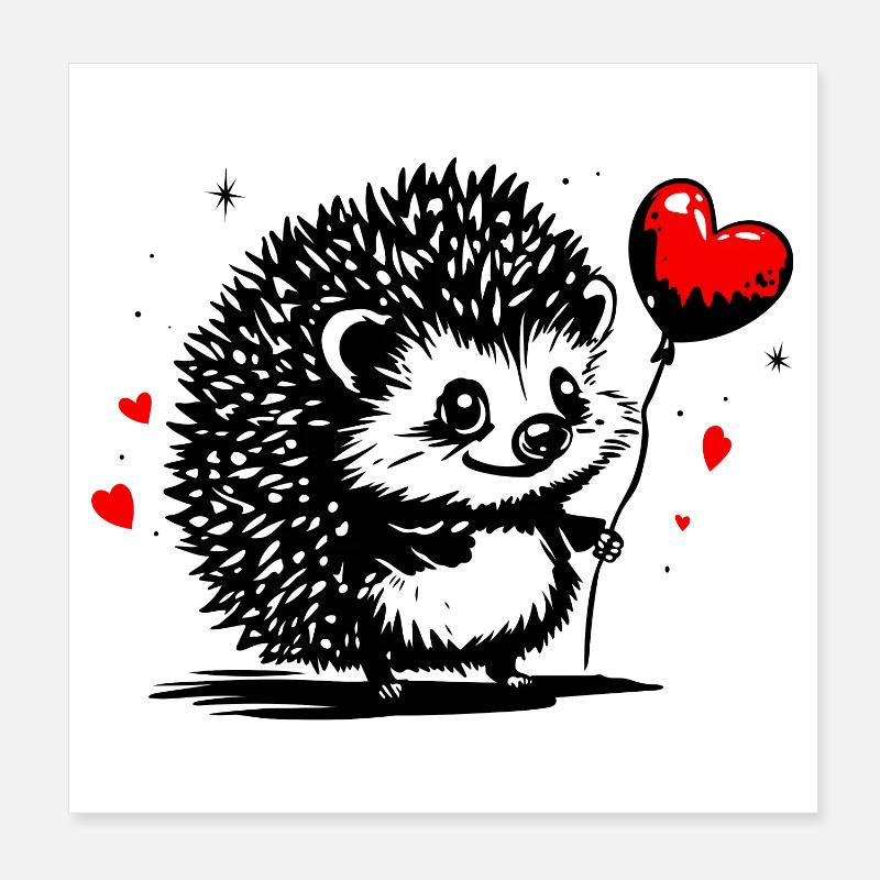Igel mit Herz Luftballon - Heartful Creatures Poster 20x20 cm