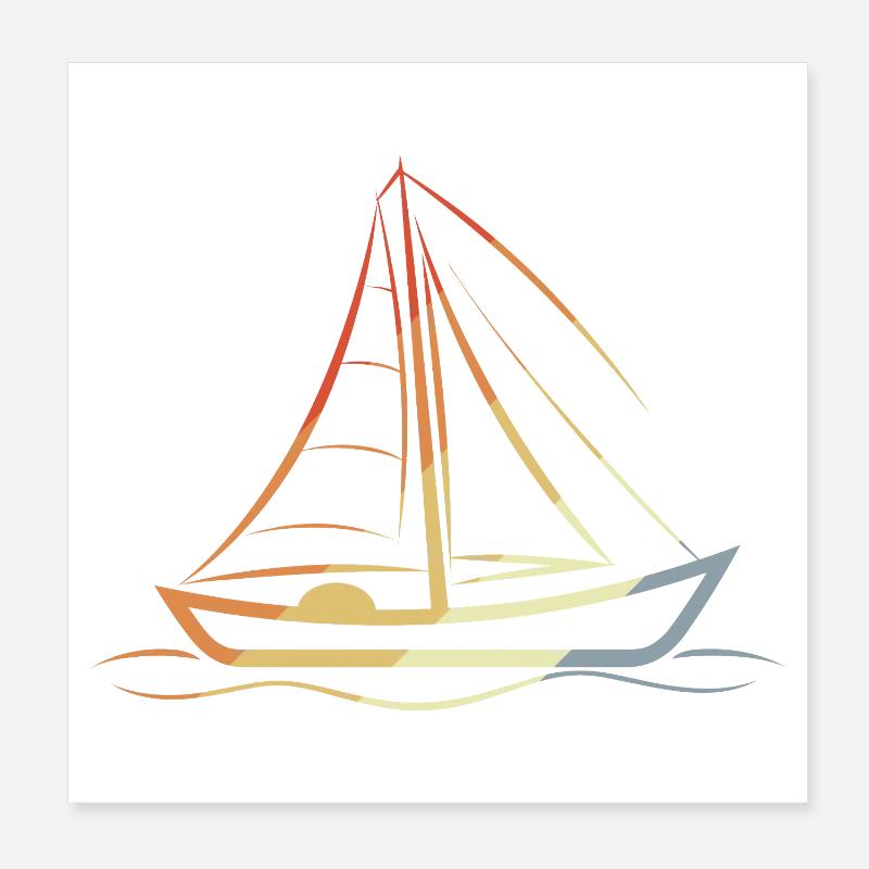 Retro Segelboot Line Art Poster 20x20 cm