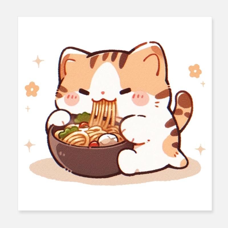 Cat Eating Spaghetti Meme Poster 8" x 8" (20x20 cm)
