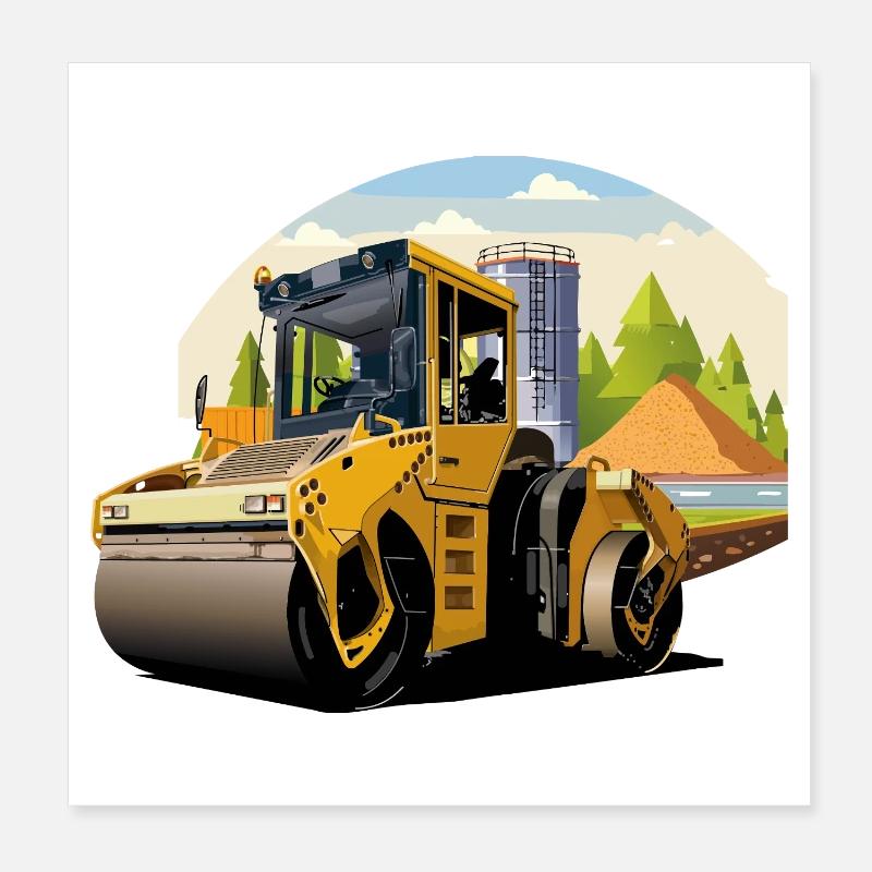 Strassenwalze bei der Arbeit Poster 20x20 cm