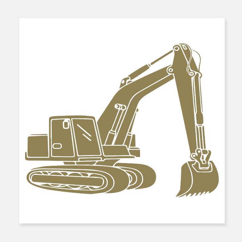 Excavator Silhouette Construction Equipment Operator Civil Engineering Poster 8" x 8" (20x20 cm)