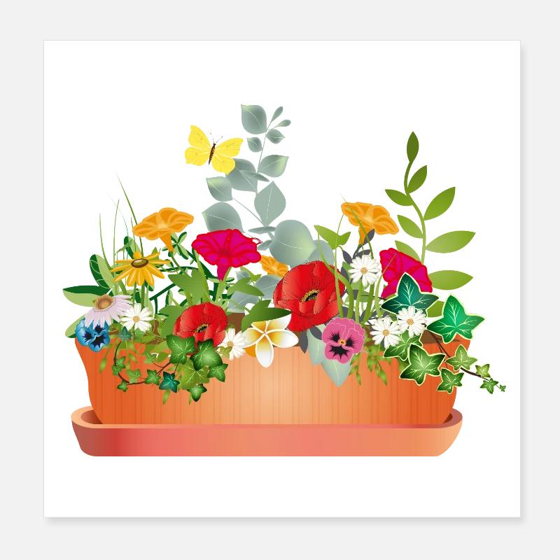 Fleurs colorées dans un bac à fleurs Poster 20 x 20 cm