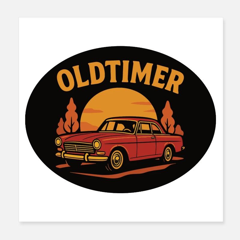 Vintage Auto Oldtimer Sunset Design Poster 20x20 cm