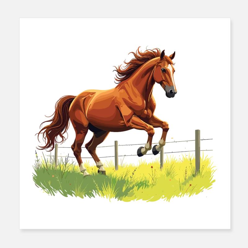 Springender Gaul am Weidezaun Poster 20x20 cm