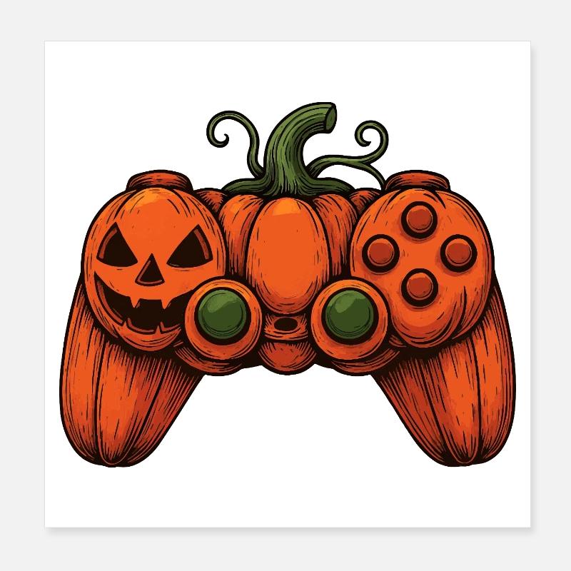 Halloween Controller Kürbis-Duo - Poster 20x20 cm - Weiß