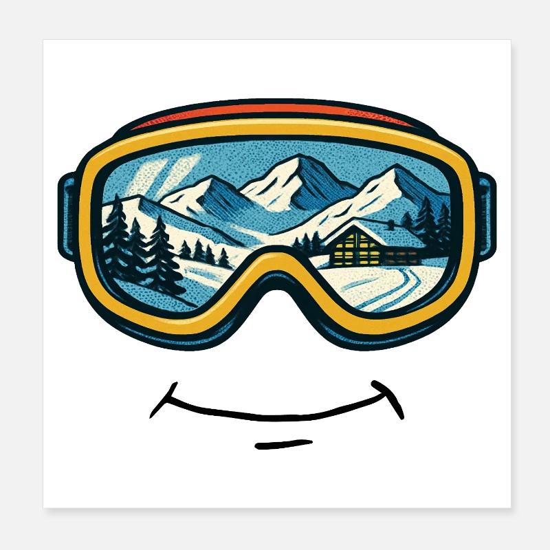 Ski Skiing Ski Holiday Ski Goggles with Grin Poster 8" x 8" (20x20 cm)