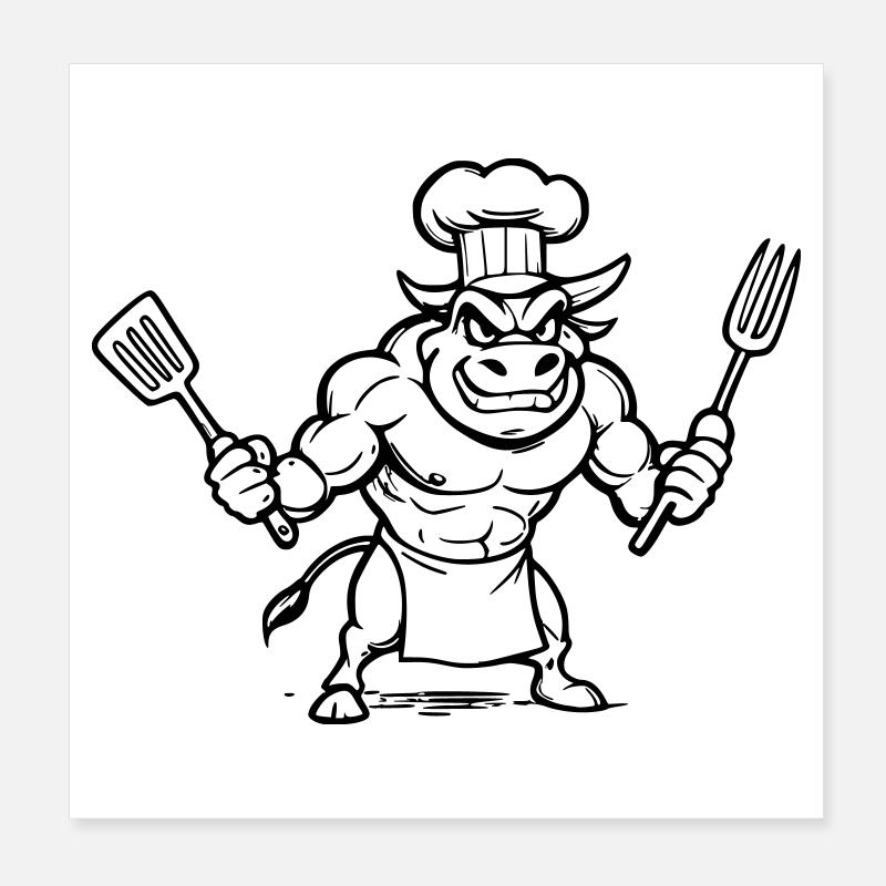 Taureau chef cuisinier  Poster 20 x 20 cm