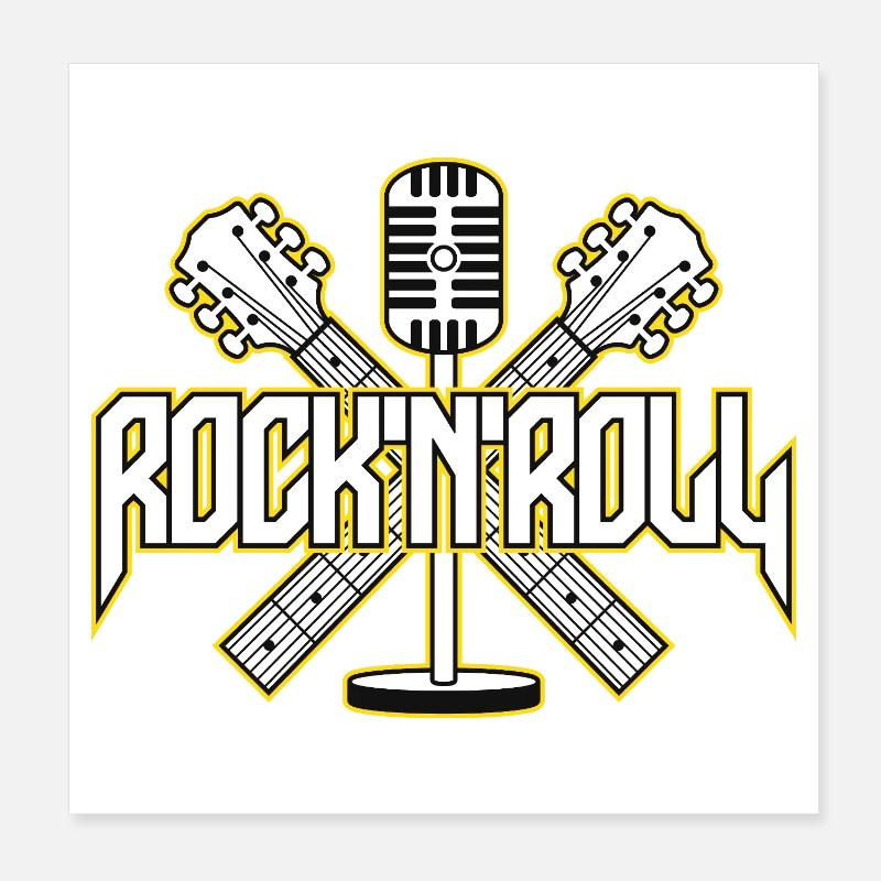 RocknRoll Crest mit Gitarren und Mikrofon Poster 20x20 cm