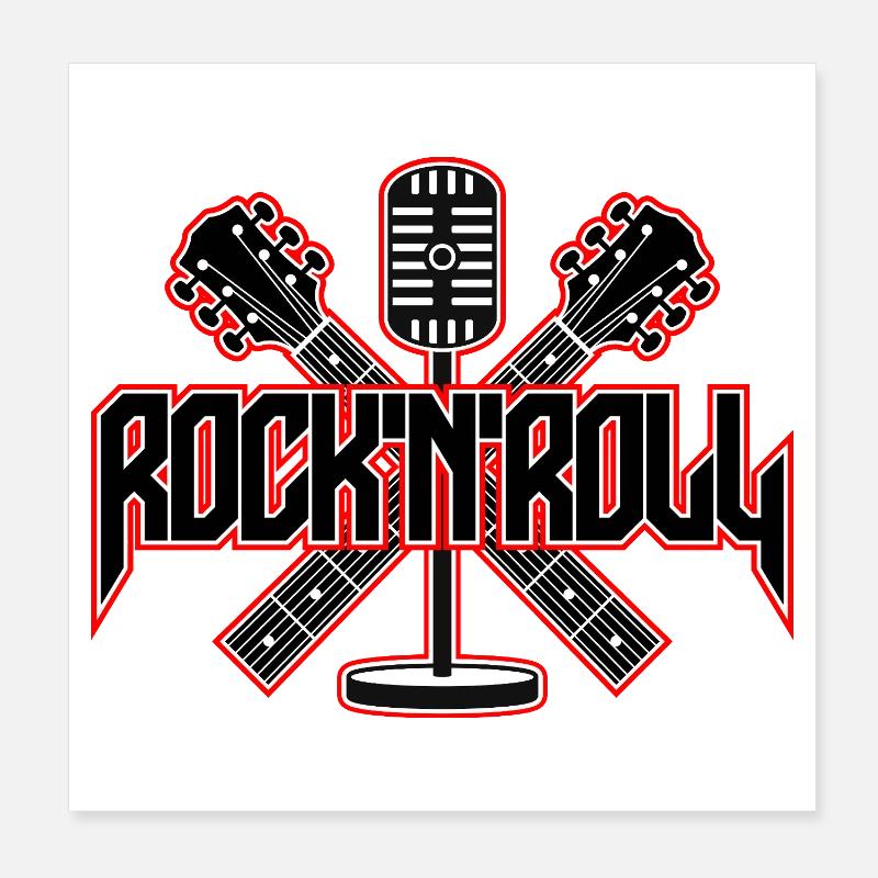 Emblème du micro et guitares RocknRoll Poster 20 x 20 cm