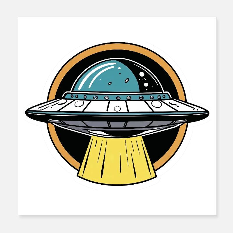 UFO Light Beam Cartoon Poster 8" x 8" (20x20 cm)