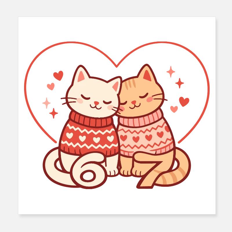 Chats Saint-Valentin 67 Six Seven Drôles Mignons Poster 20 x 20 cm