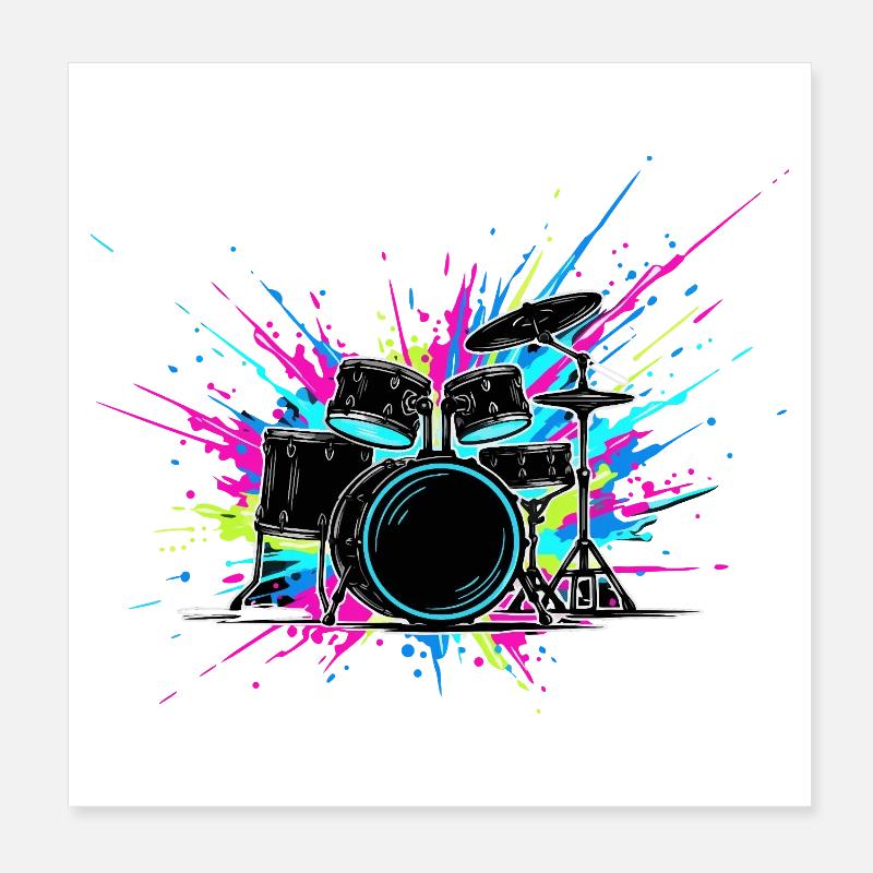 Schlagzeug bunt - Poster 20x20 cm - Weiß