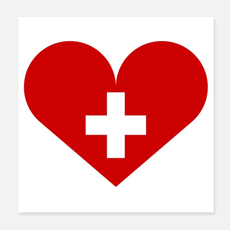 Schweizer Flagge mit Herz Poster 20x20 cm