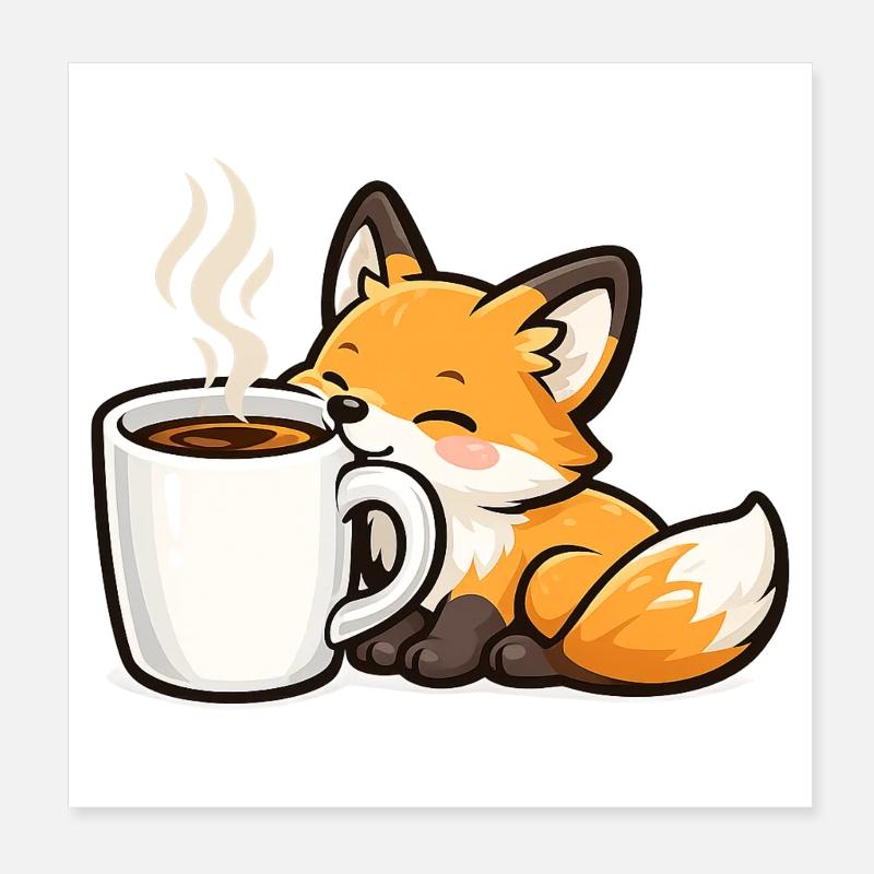 Kuschelfuchs mit Kaffee Poster 20x20 cm