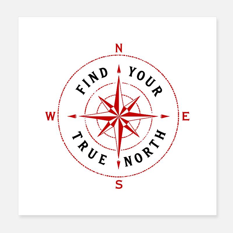 Find Your True North Compass Compass Rose Symbol Poster 8" x 8" (20x20 cm)