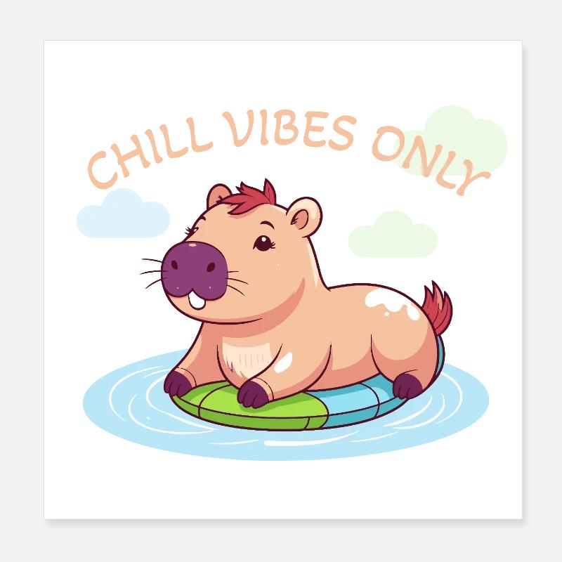 Cute Capybara - Capybara on Surfboard Poster 8" x 8" (20x20 cm)