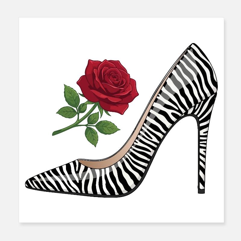 Zebra High Heel Rose Poster 20x20 cm