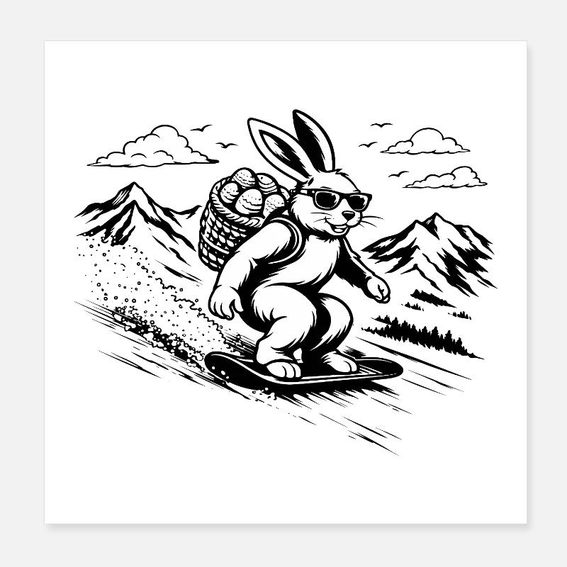 Snowboard Hase Osterhase Cool Easter Vibes Poster 20x20 cm