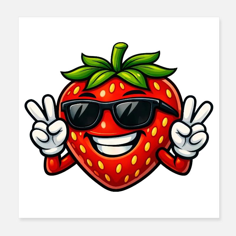 Coole Cartoon Erdbeere Frieden Sommer Obst Comic Poster 20x20 cm