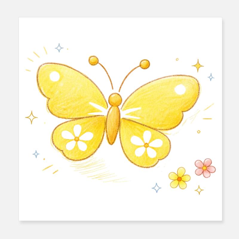 Printemps jaune papillon Poster 20 x 20 cm