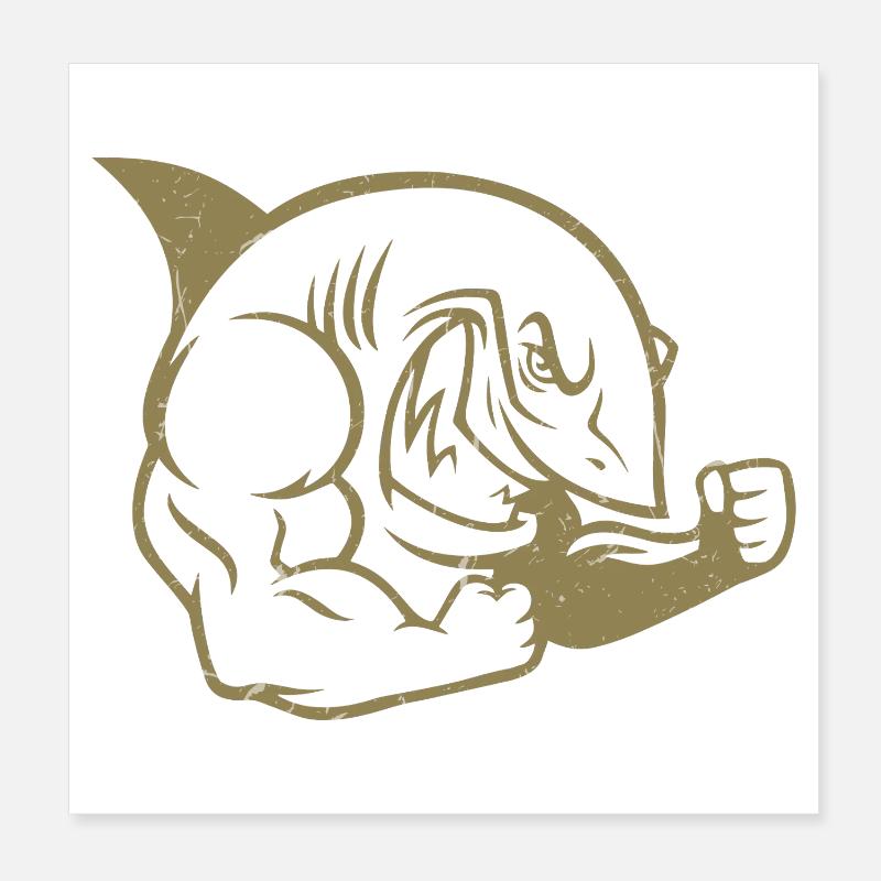 Muscular Shark Bodybuilder Workout Silhouette Poster 8" x 8" (20x20 cm)