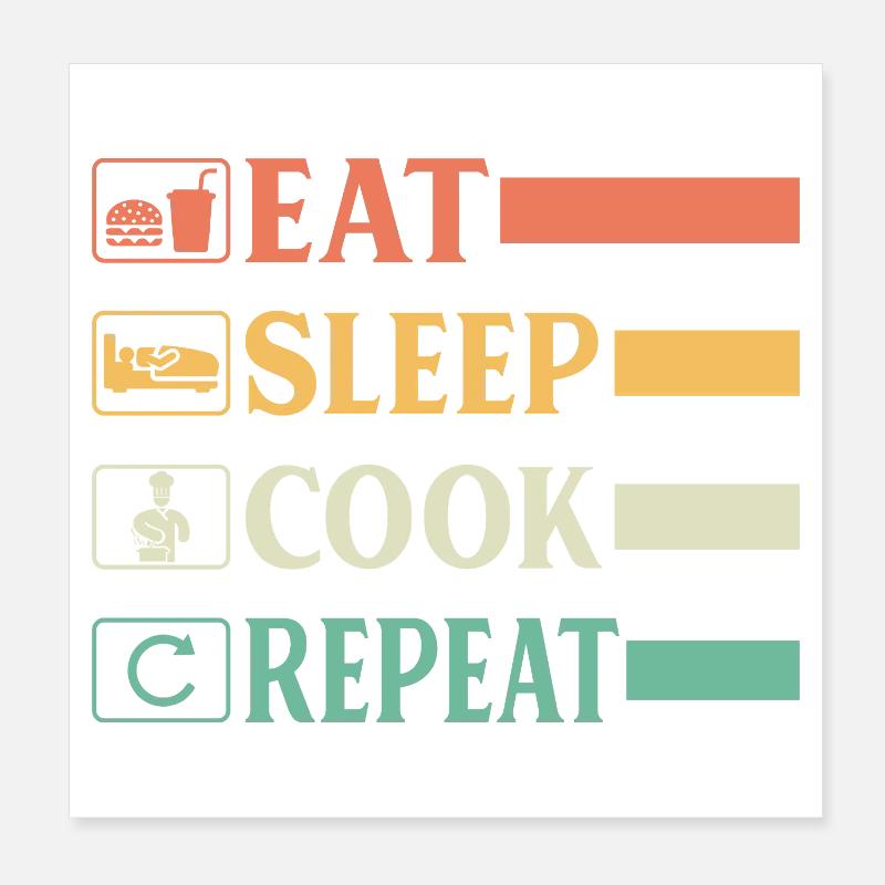 Funny Chef Head Chef Baker Chef Eat Sleep Cook Rep Poster 8" x 8" (20x20 cm)