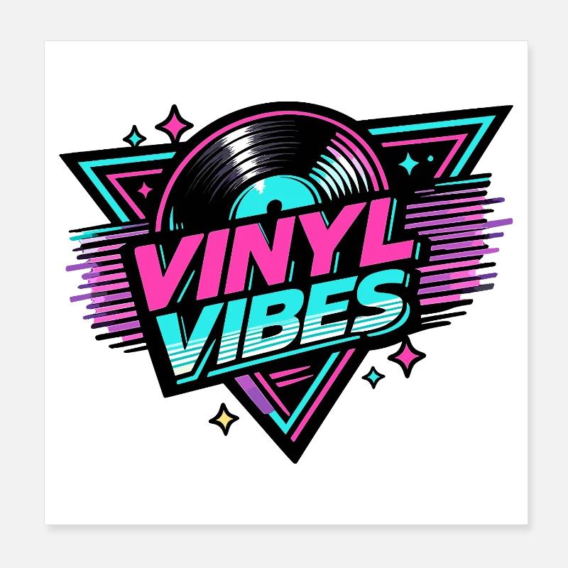 Vinyl Vibes Neon Retro Poster 8" x 8" (20x20 cm)