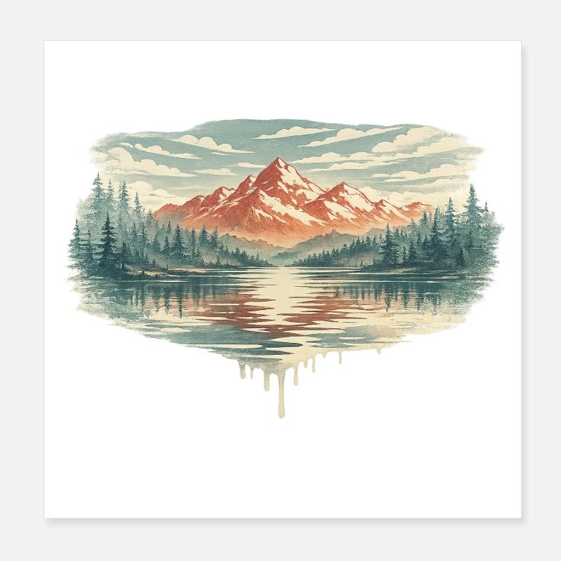Pastel Mountain Lake Poster 8" x 8" (20x20 cm)