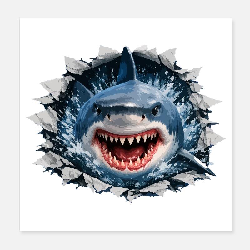 Breaking Shark Outbreak Design Poster 20x20 cm