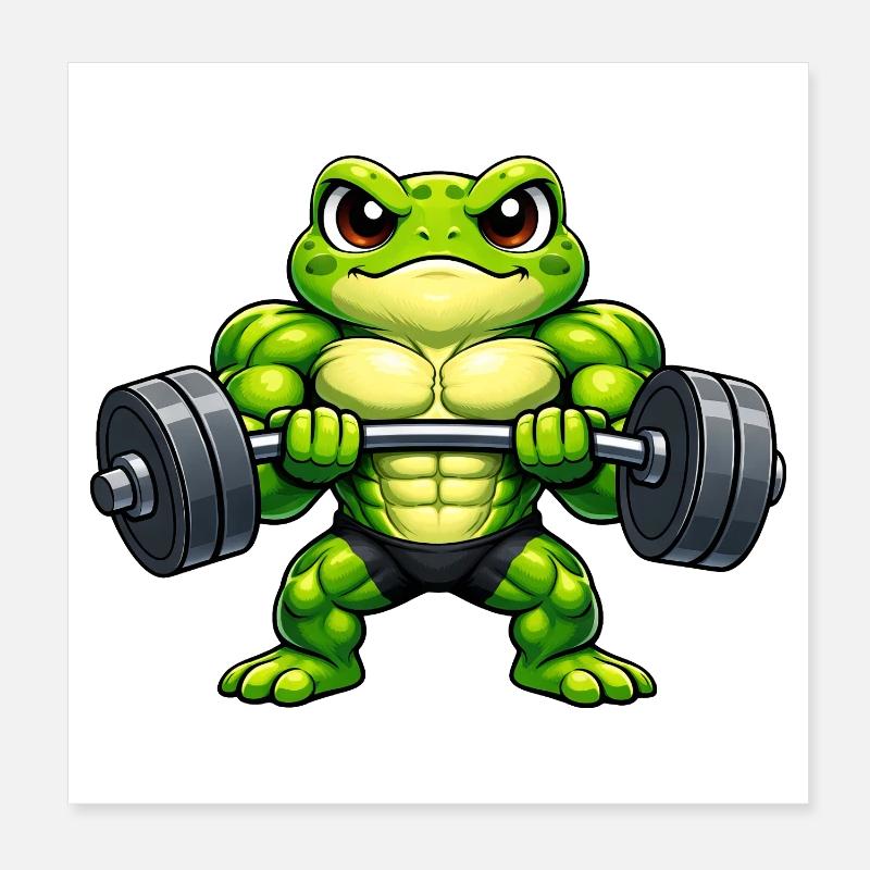 Dessin animé grenouille forte avec haltères Poster 20 x 20 cm