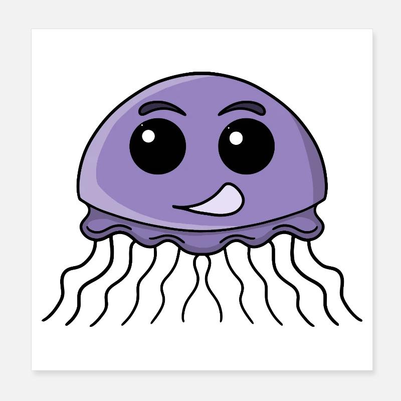 Dessin animé méduse lilas Poster 20 x 20 cm