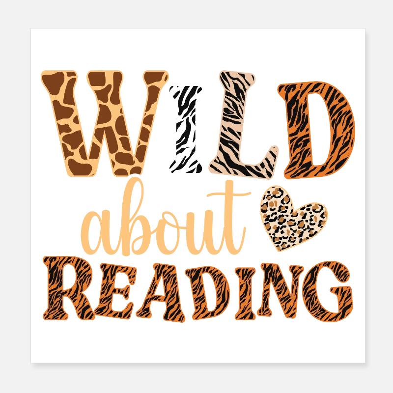 WILD à propos de la lecture : lettres à motifs animaux Poster 20 x 20 cm