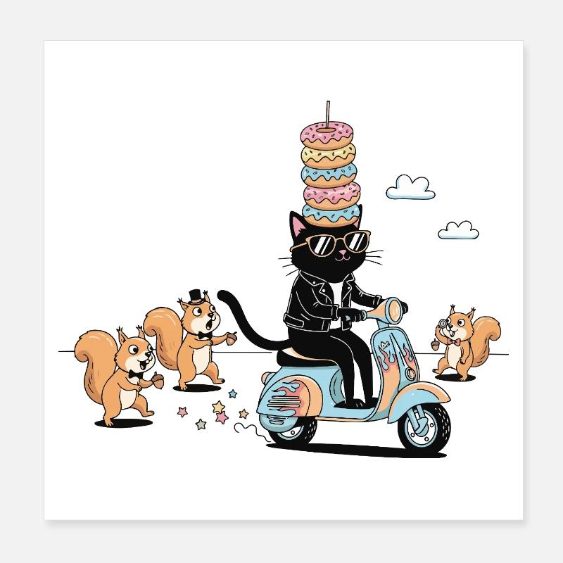 Motif drôle de chat en forme de trottinette en forme de Chat en Donut Crown Poster 20 x 20 cm