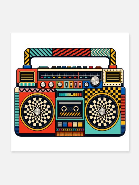 Retro Boombox Farbenspiel - Poster 20x20 cm - Weiß - Vorne